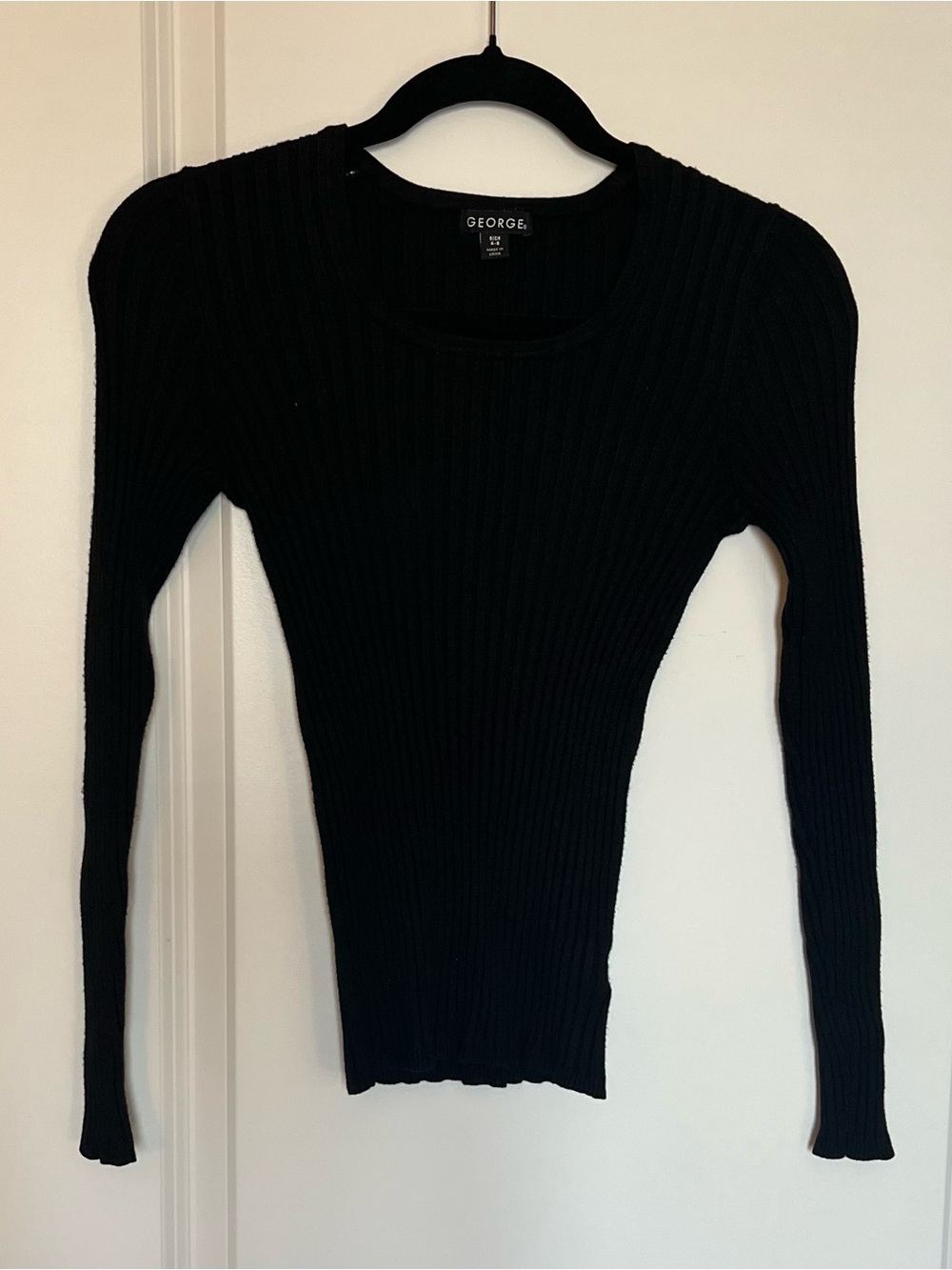 Black Ribbed Long Sleeve Scoop Neck Sweater